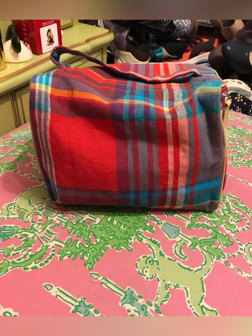 Vintage Lauren Ralph Lauren red and blue plaid toiletry bag